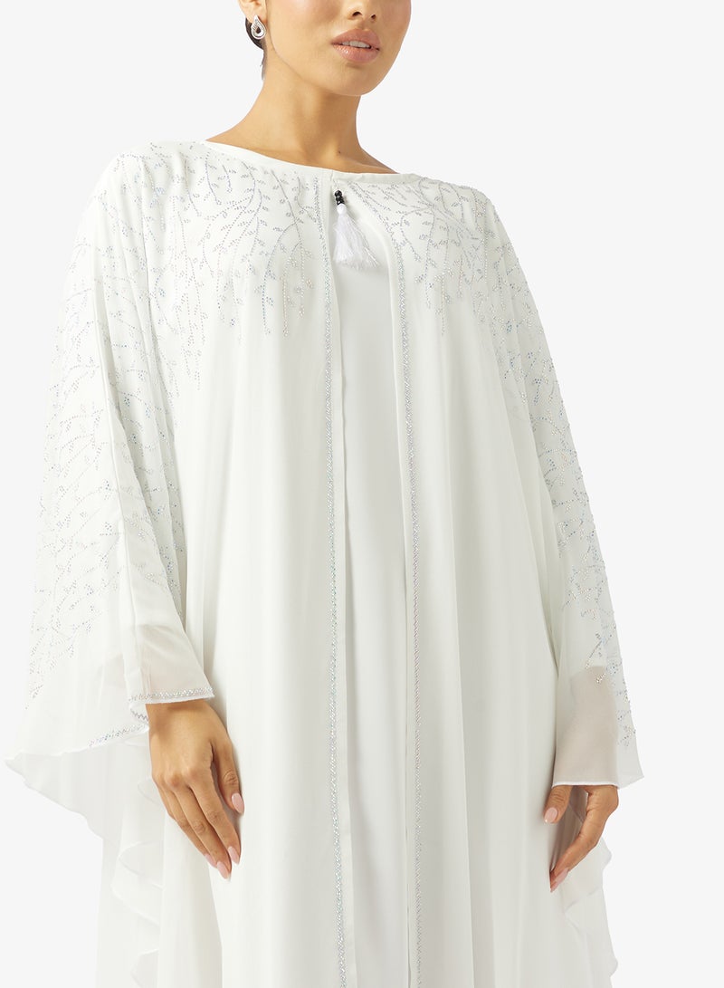 hayas closet White Embellished Abaya With Sheila - Image 3